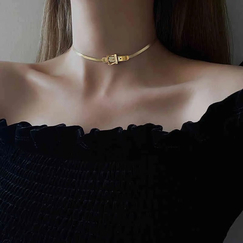 Classic Watch Buckle Shape Titanium Steel Choker Necklace for Woman Korean Fashion Jewelry Gothic Girl Sexy Clavicle_voghion.com