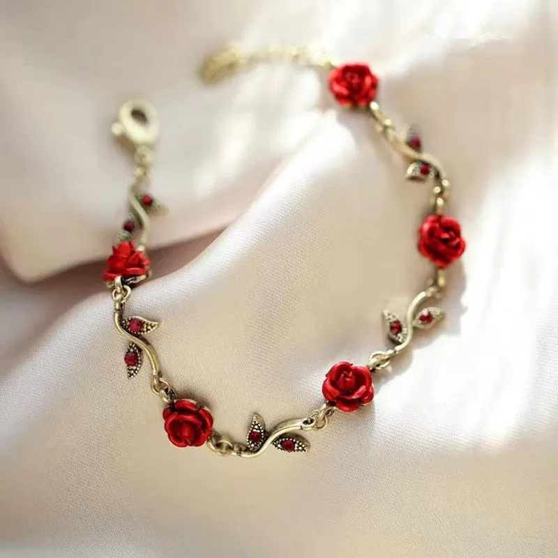 Link Armbänder Frauen Mädchen Rose Blume Charm Armband Vintage Temperament Valentinstag Geschenk_voghion.com