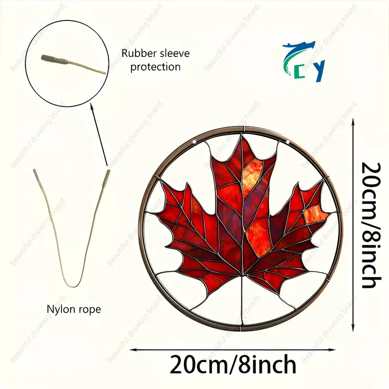 Maple Leaf Suncatcher, 8"x8" Round Acrylic Sign. Spring, Everyday, Housewarming Gift. Wreath Centerpiece, Window/Porch/Wall/Home/Garden Decor._voghion.com