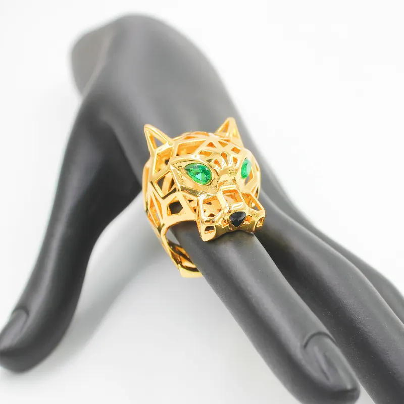 Trendiga Leopard Djur Finger Ring Gröna ögon Hollow Panther Heads Ringar För Män Kvinnor Festsmycken_voghion.com