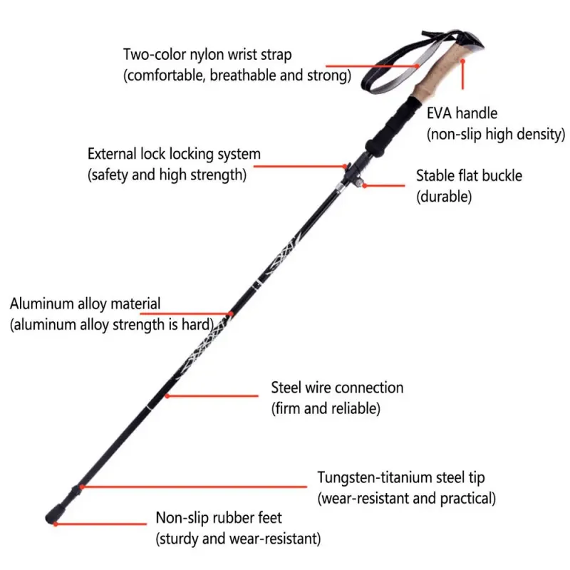1PC Trekking Poles Walking Stic Alpenstock Telescc Ultralight Premium Carbon Adjustable with Quick Lock Hiking Cane_voghion.com