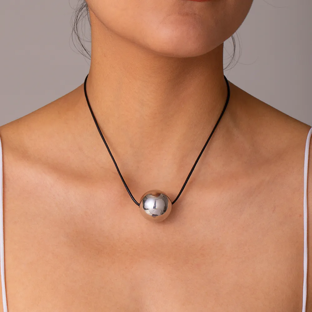 Collana con ciondolo a forma di palla con corda di cera in acciaio inossidabile dorato, da donna, per feste estive, viaggi, gioielli gratuiti_voghion.com