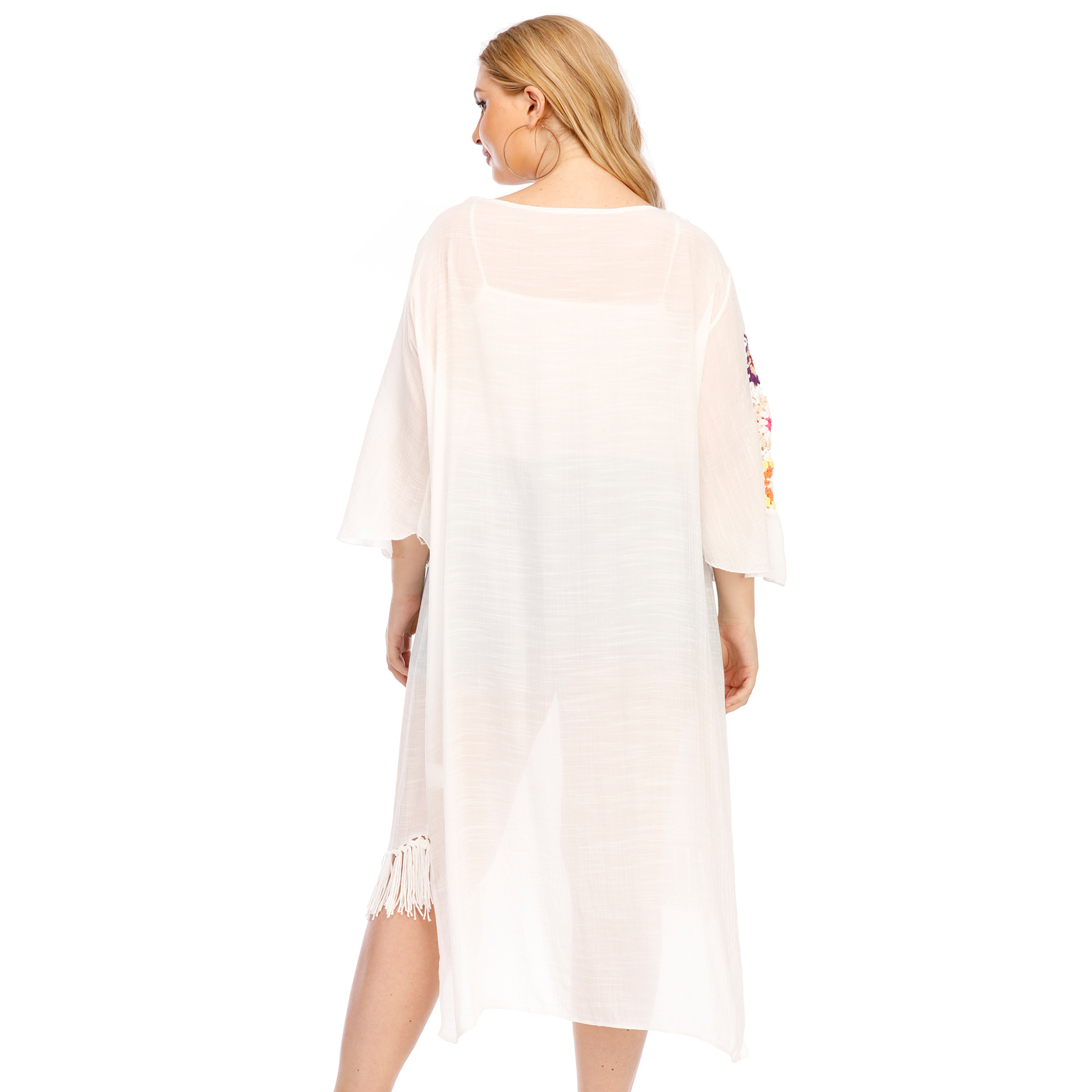 abbigliamento da donna di grandi dimensioni lavorato a mano all'uncinetto con giunture di fiori, nappa irregolare, spallina, protezione solare, cardigan_voghion.com