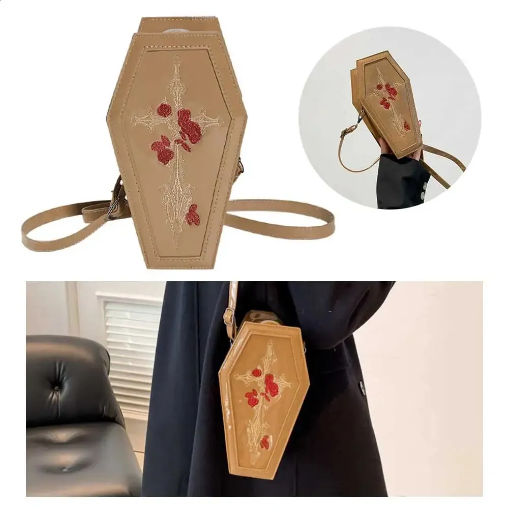 Sac à main en forme de cercueil pour femme, pochette à bandoulière gothique fantaisie rose, sac à main décontracté, cadeau d'Halloween 240823_voghion.com