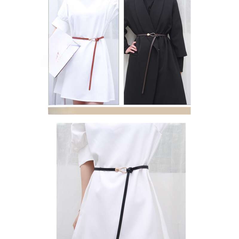 Cintura sottile con cento nodi da donna, nera alla moda con abito, cintura da maglione_voghion.com