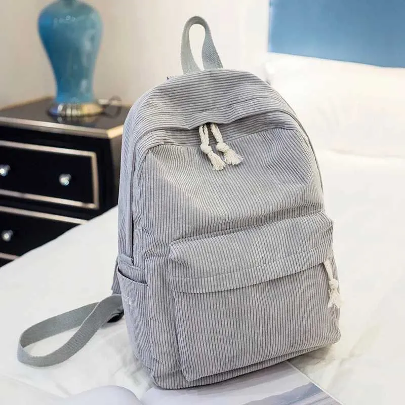Personalisierte Cord Frauen Schul Rucksack Training Anti-Diebstahl Umhängetasche für Teenager Knapsack Unisex Classic_voghion.com