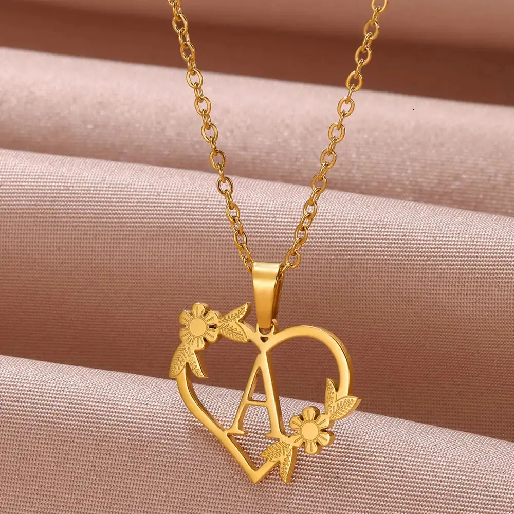 Anhänger Halsketten AZ Edelstahl Schmuck Initiale Herzanhänger geeignet für Frauen Liebeskette Anfangsbuchstabe_voghion.com