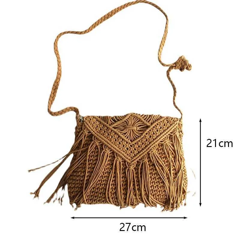 Handmade Cotton Woven Knitted Crossbody Bag With Tassels Vintage_voghion.com