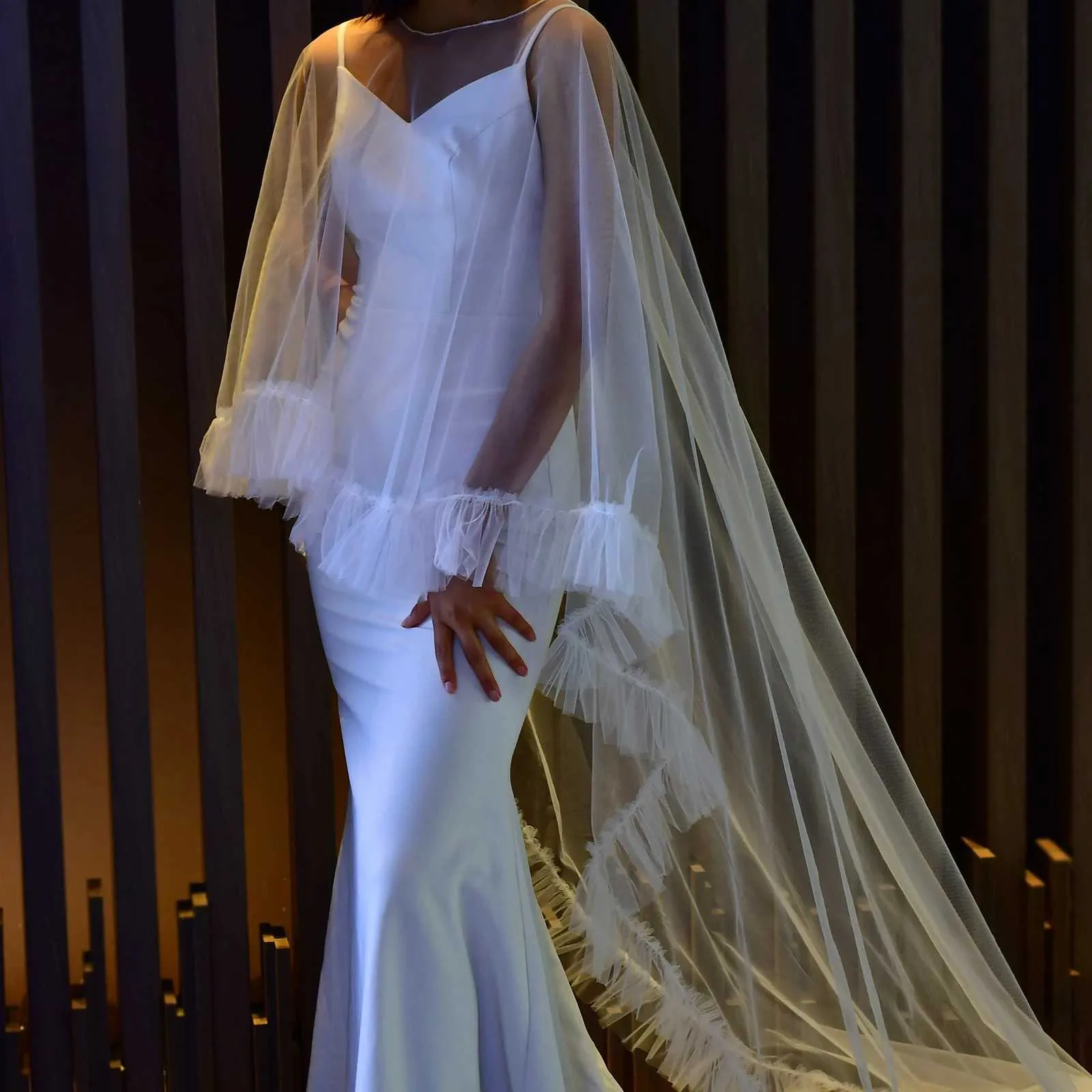 Hårsmycken Dam MZB19 Lång Brudslöja Plus Storlek Bolero Elegant Damjacka Bröllopsgäst Katedralmantel_voghion.com