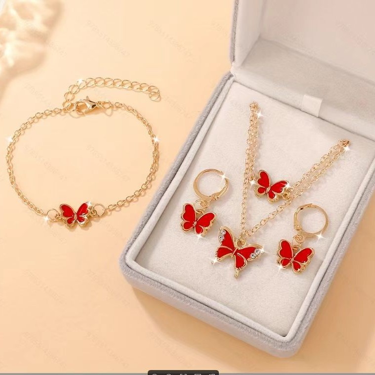 Children’s necklace creative pearl butterfly girl jewelry bracelet girl oil drop accessories ring earrings