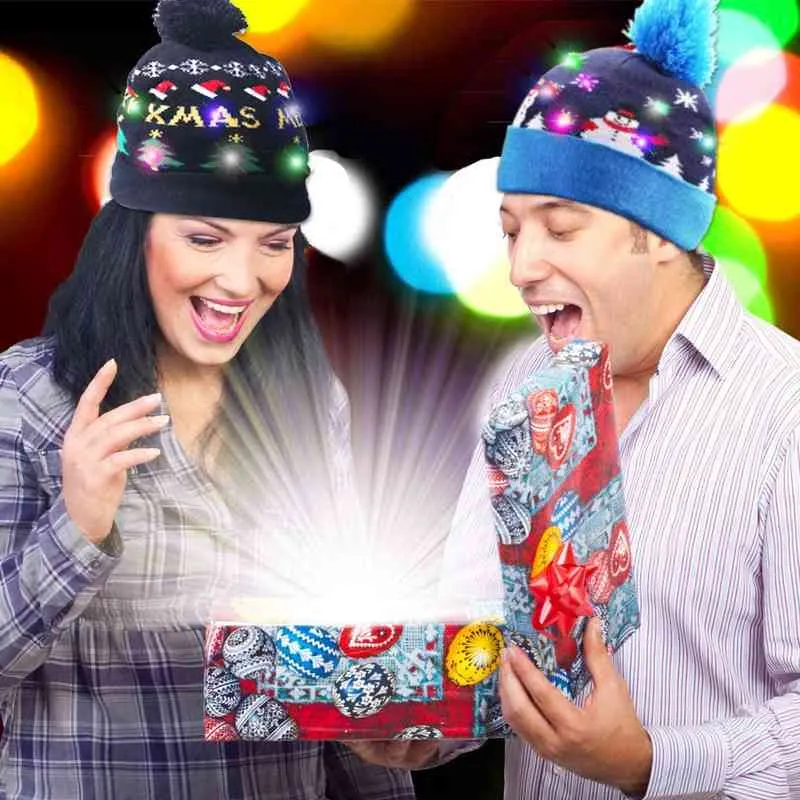 hats Scarves Sets Ball Caps Led Knitted Beanie Light Up Illuminate Warm Hat For Kid Adults Year Christmas Decoration_voghion.com
