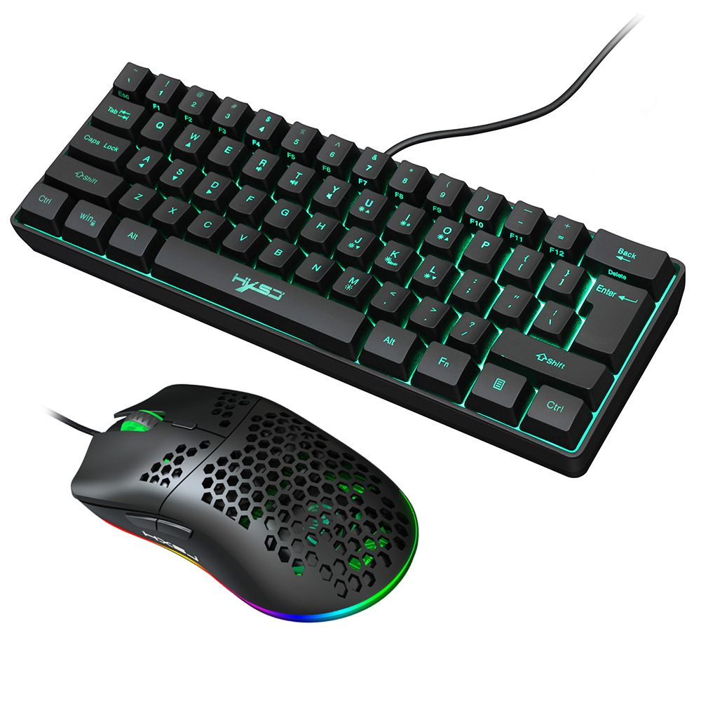 Set nou de 61 de taste cu fir, luminos, cu mouse RGB cu orificii, tastatură pentru jocuri de birou_voghion.com