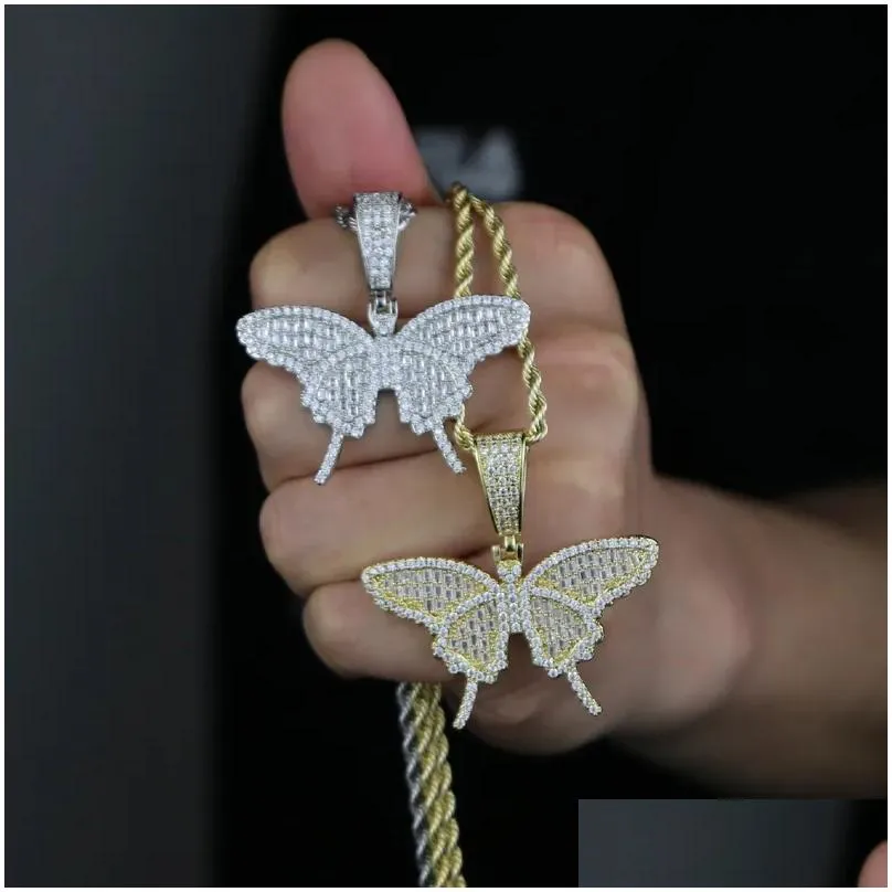 Collane con ciondolo Drop Ship Bling Cz Collana a farfalla con catena a corda Gioielli punk hip hop di alta qualità per_voghion.com