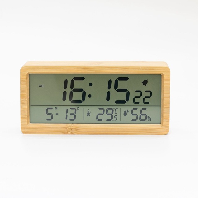 Sveglia digitale a LED in legno multifunzionale con grande schermo, data, temperatura, umidità, retroilluminazione, snooze 12/24 ore, orologio da tavolo_voghion.com