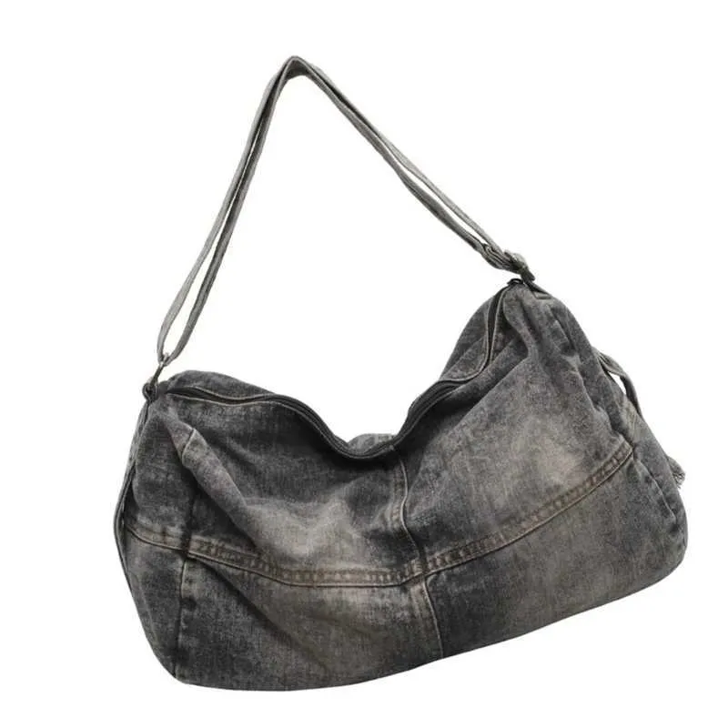 Geantă de umăr unisex elegantă din denim spălat, cu compartiment mare, pentru serviciu, școală, cumpărături, blugi vintage, crossbody_voghion.com