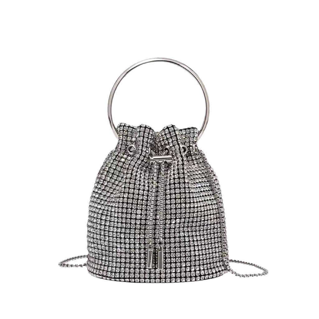 Borsa a tracolla versatile, borsa da sera con tracolla, borsa a secchiello, borsa da sera con strass intarsiati, per donna_voghion.com