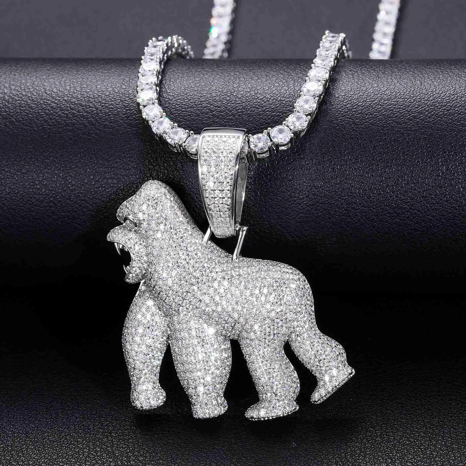 Voller Vvs-Moissanit-Anhänger mit Gorilla-Motiv, Bling-Sterlingsilber, Pass-Diamanttest, Hiphop-Schmuck für Männer_voghion.com
