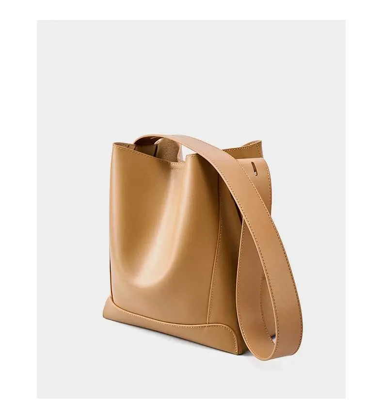 100% genuine leather shoulder large capacity denim bucket fashionable and casual womens cross bag 2391 Y241121_voghion.com