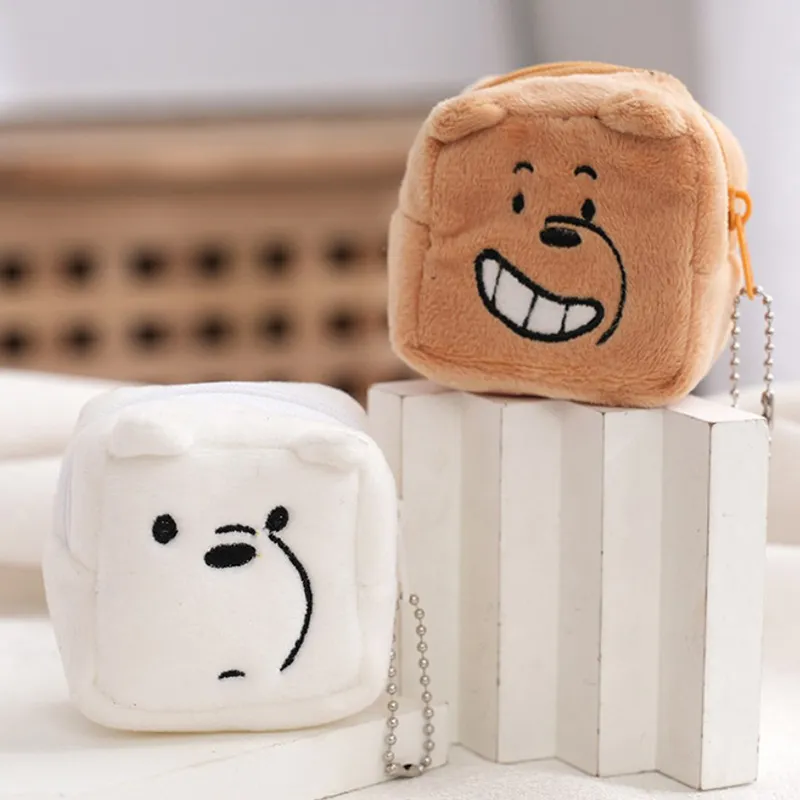 Porte-monnaie en peluche tridimensionnel avec fermeture éclair pour femme, motif ours mignon, porte-monnaie pour écouteurs, portefeuille, porte-clés_voghion.com