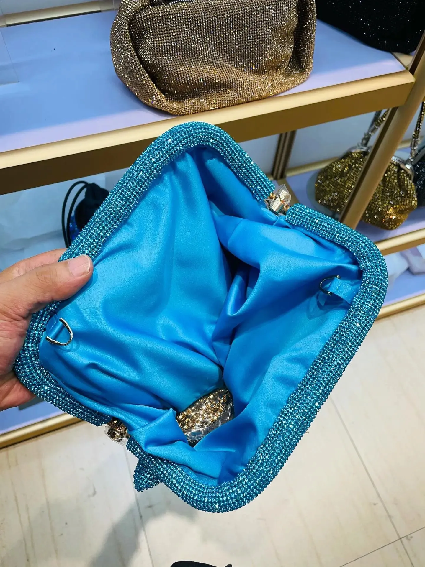 Shell Clip Rhies Handbag For Women Purse Shiny Handmade Dia Shoulder Crossbody Evening Bag 240902_voghion.com
