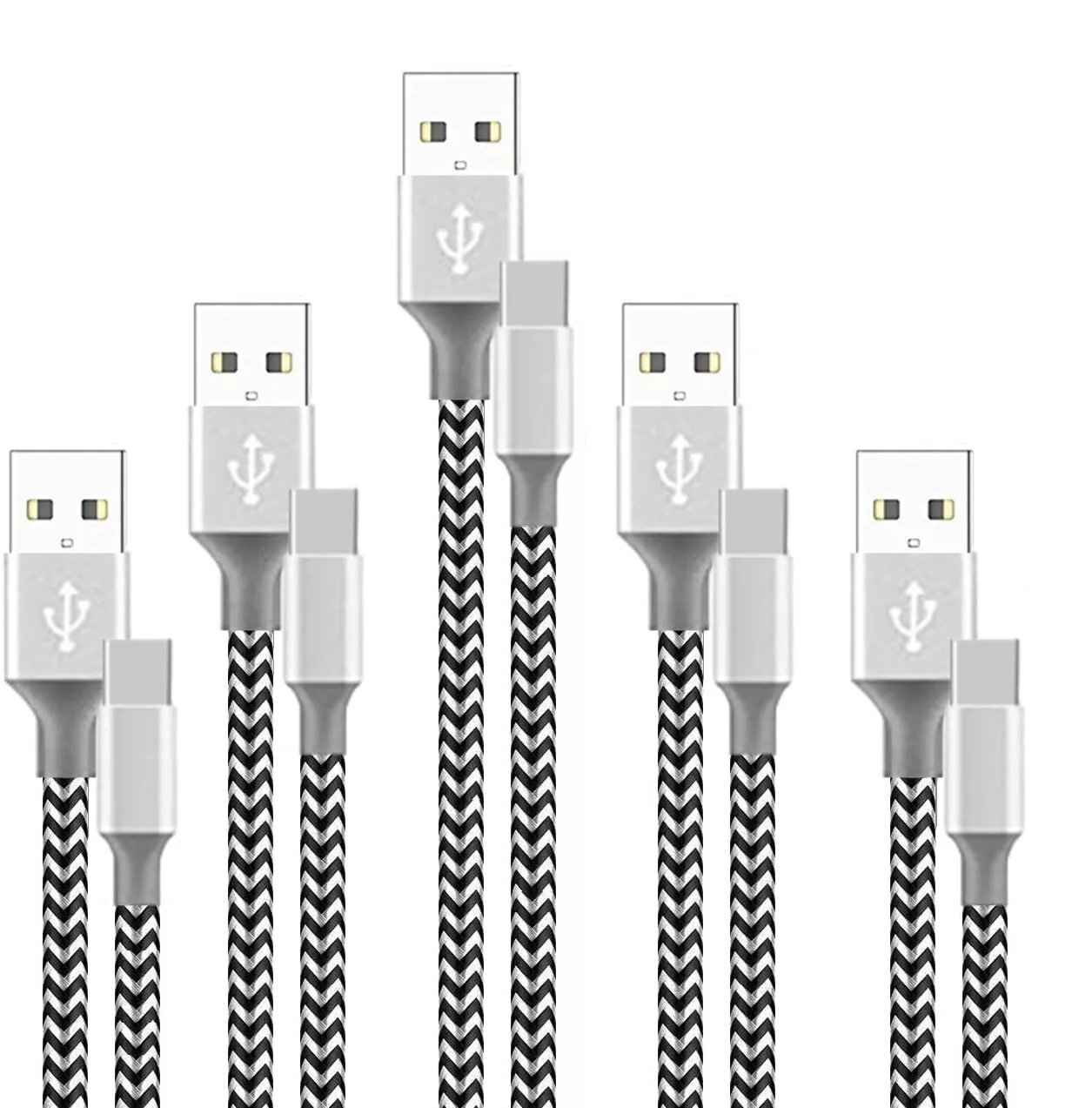 5-Pack 3/6/10 Feet USB To Type-C Cable Fast Charger Charging Data Sync Cord_voghion.com