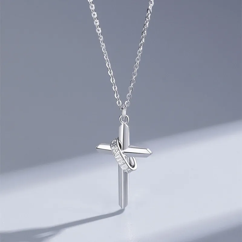 Pendant Necklaces Arrival The Power Of Faith Cross Necklace For Men Sier Color Copper Colar Masculino Drop_voghion.com