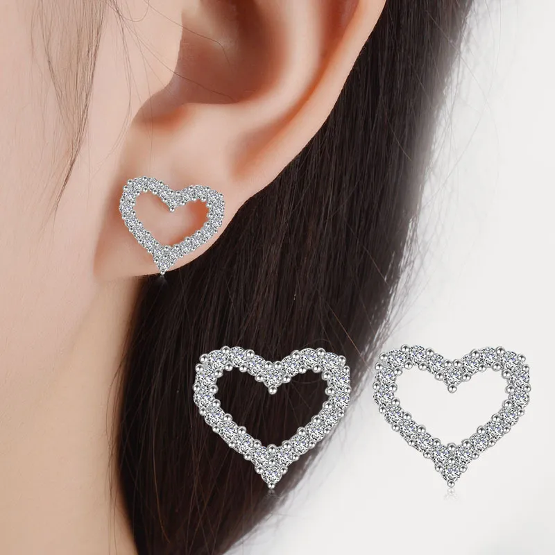 Gold Plated Stud Earrings Shiny Zircon Metal Elegant Fashion Love Heart Designer Earring Earings Ear Rings Jewelry_voghion.com