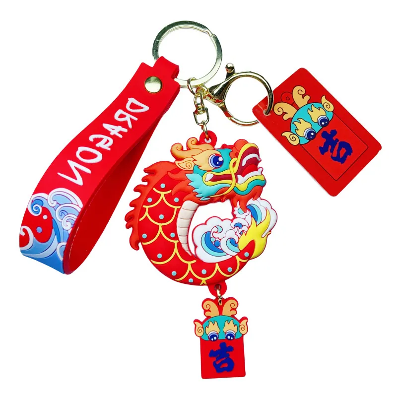 1PC Rot Neue Keychain Nette Schlüsselanhänger Hängen Zubehör Dekore Chinesischen Drachen Jahr Schlüsselanhänger Glück Geschenk_voghion.com