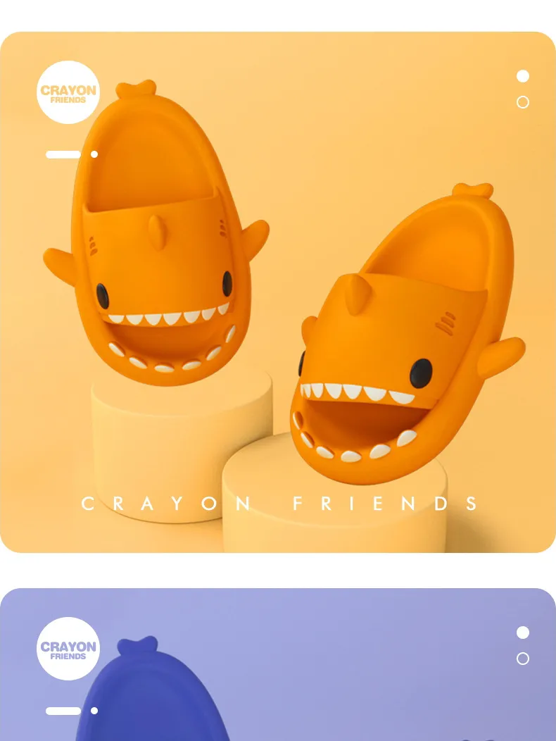 2024 Men Shark Slippers Boy Bathroom Non-Slip Flat Sandals Adults Outdoor Soft Thick Slides Kids Cute Solid Color EVA_voghion.com