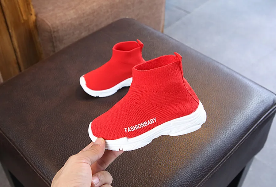 Tênis de cano alto infantil casual sem cadarço respirável meias infantis antiderrapantes botas de neve meninos meninas calçados esportivos tamanhos 21-30_voghion.com