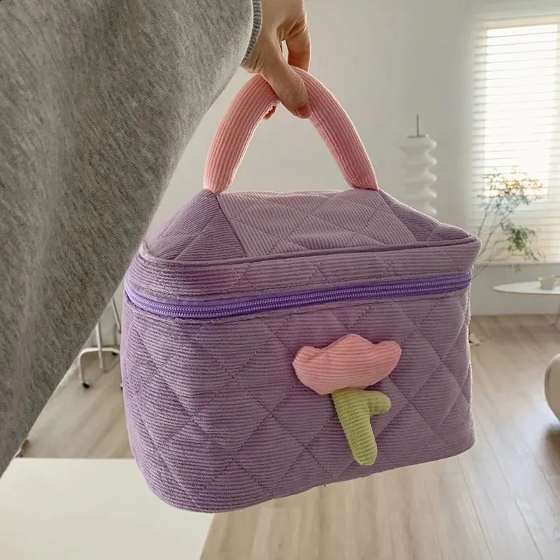 Female Quilted Cosmetic Case Womens Tulip wer Pouch Zipper Makeup Bag Travel Make Up Beauty Toiletry Handbag Tote_voghion.com