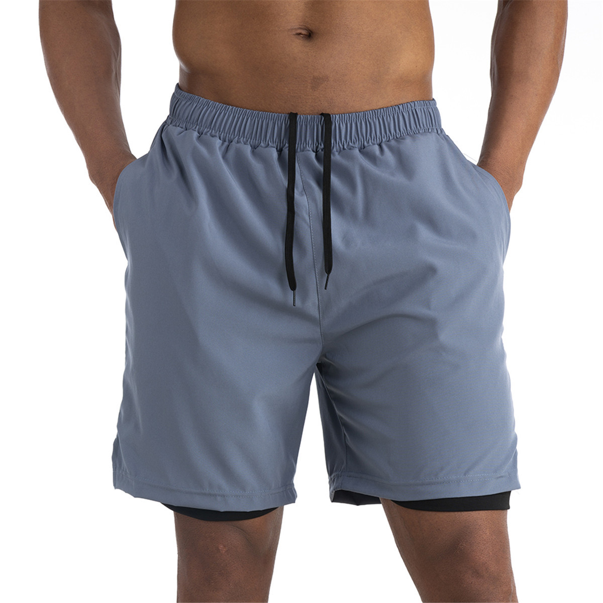 Men's Quick-Dry Running Shorts - 2-In-1 Gym Shorts With Multiple Pockets For Workout & Training (Black/Gray)​_voghion.com