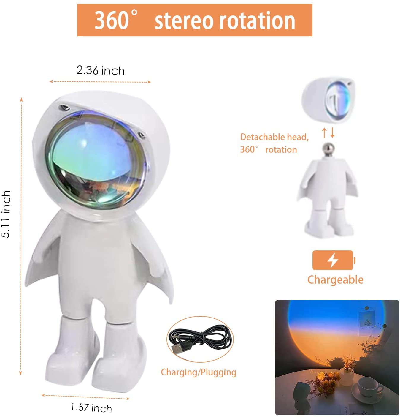 USB Sunset Lamp Projector Led Lights 360° Rotation Rainbow Lights 5V LED Desk Night Light Mood Lighting For Selfie Photography_voghion.com