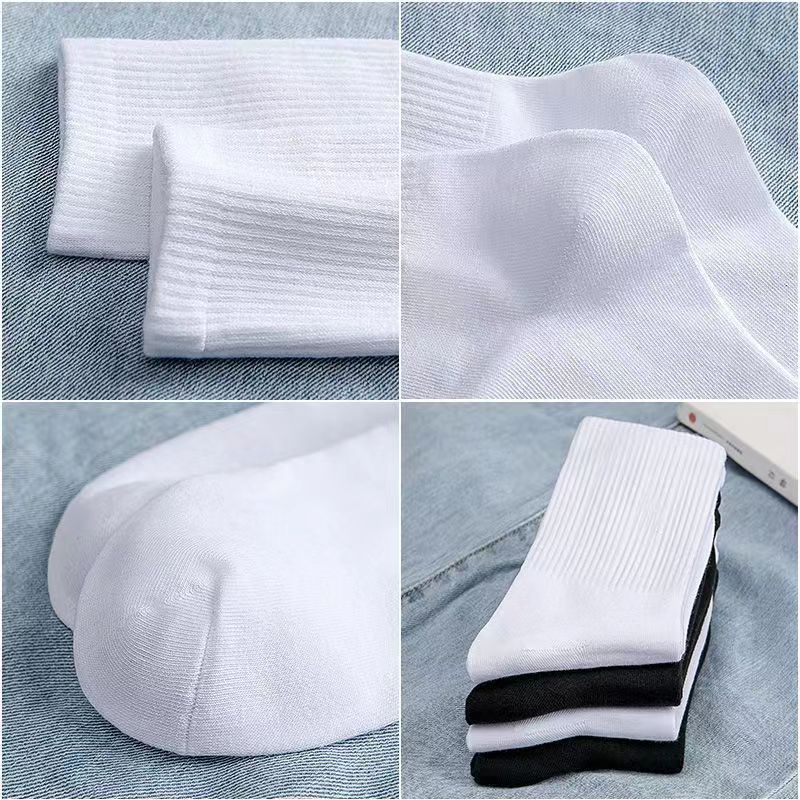 [12 pairs per set] Solid color high rubber calf socks, for men women, black and white sports training crew socks_voghion.com