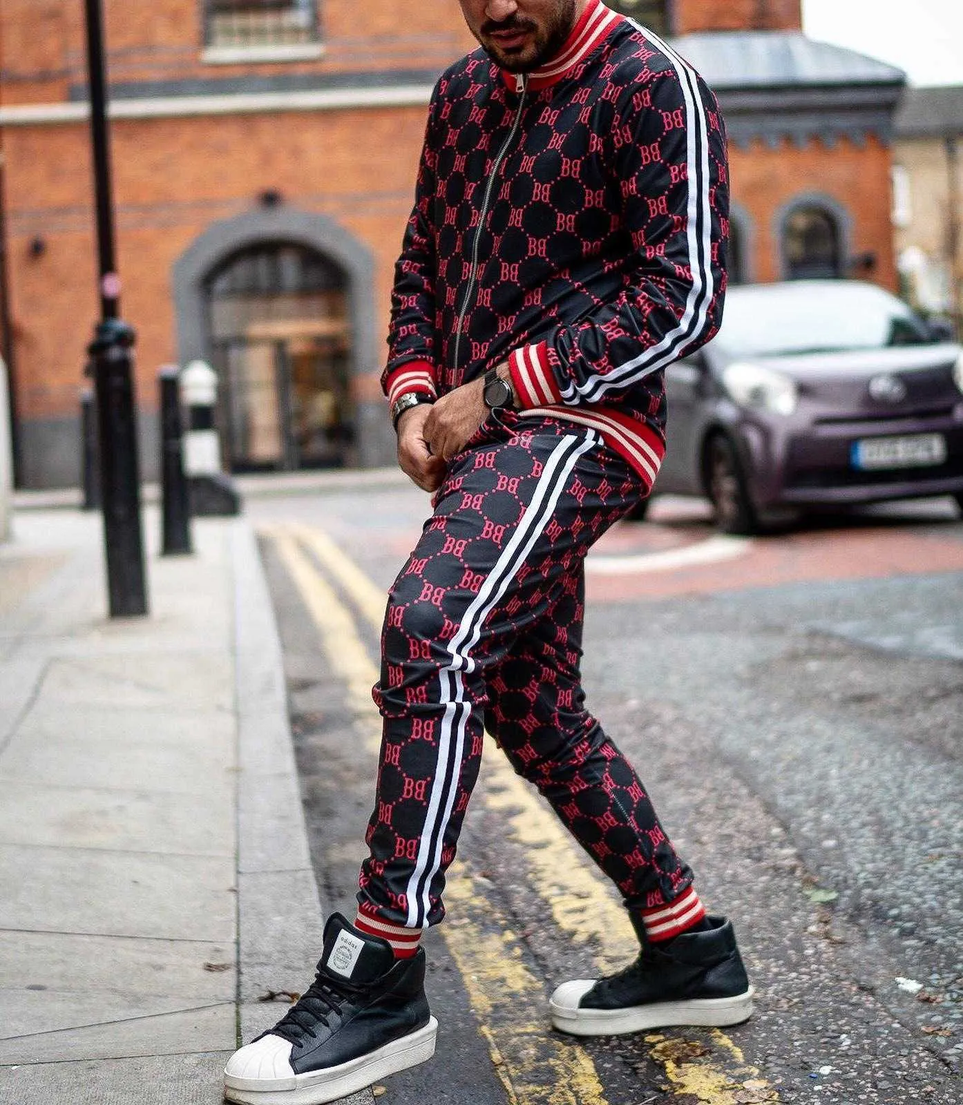 Uomo Tracuits uomo tracuit Sets Moda Plaid Giacca maschile + Pantaloni Set 2 pezzi Tuta sportiva Autunno Stampa 3D di alta qualità_voghion.com