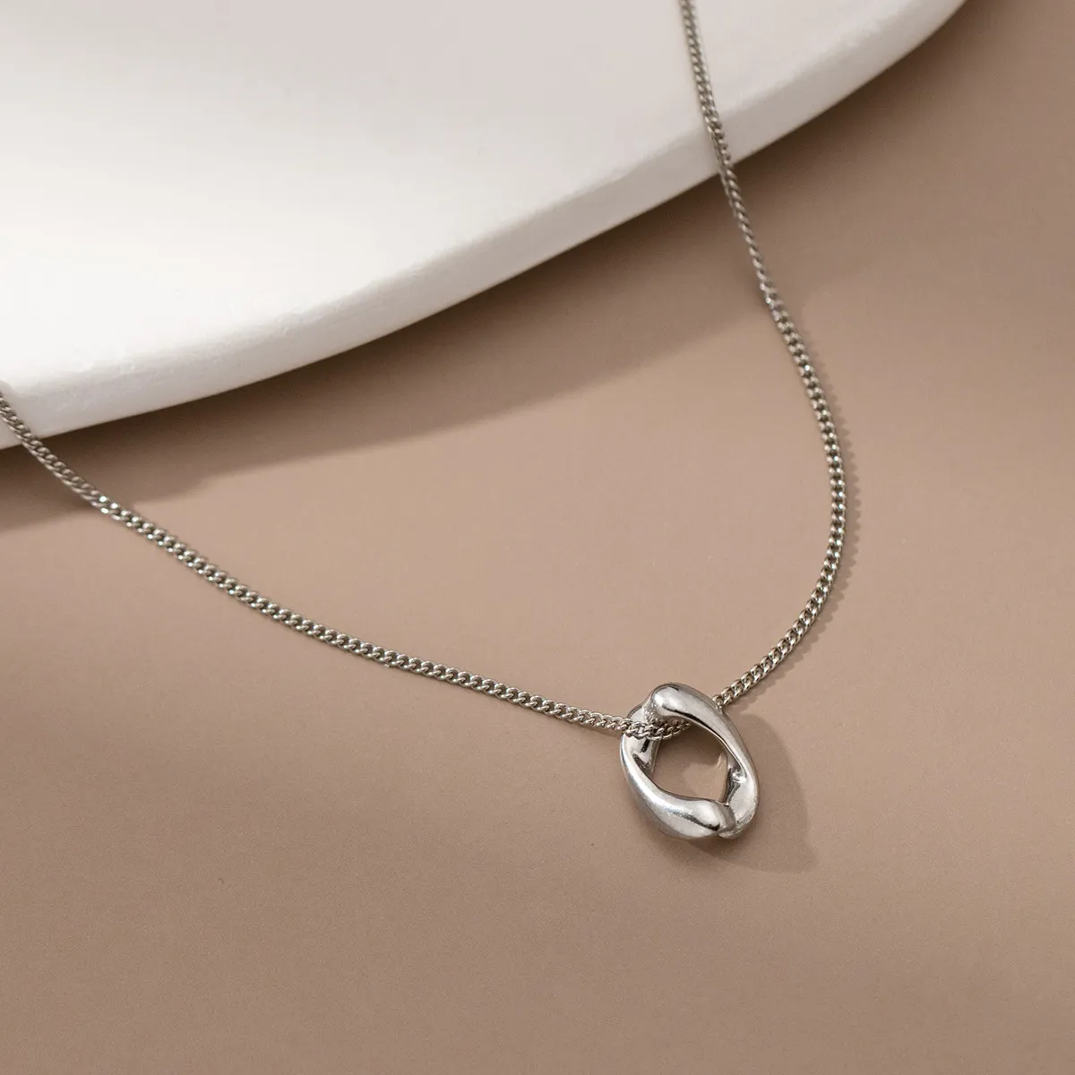 Geometric Chain Necklace Sterling Silver Geometric Hollow Design_voghion.com