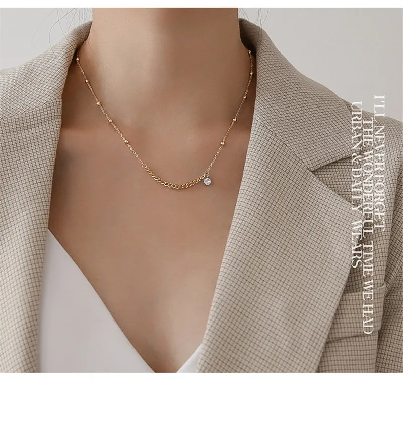 Pendant Necklaces YUN RUO 18 K Gold Plating Vintage Chain Zircon Necklace Fashion Titanium Steel Jewelry Woman Birthday_voghion.com