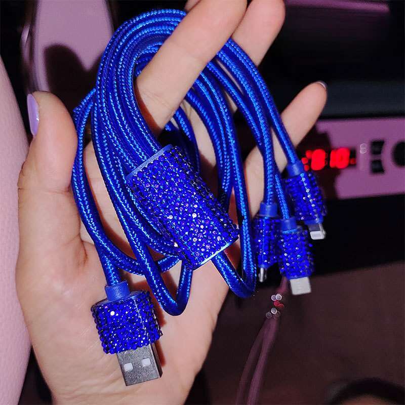 Elmas Gömülü Bir ila Üç Hızlı Şarj Veri Kablosu, Araba USB Çakmak, Cep Telefonu Şarj Cihazı_voghion.com