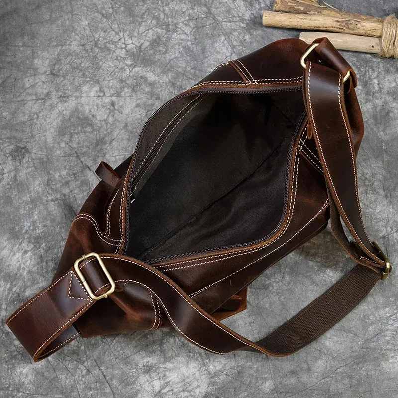 Featured Mens Genuine Backpack Crazy Horse Leather Daypack Travel Male Laptop Unique Bagpack Man Chest Bag 240902_voghion.com