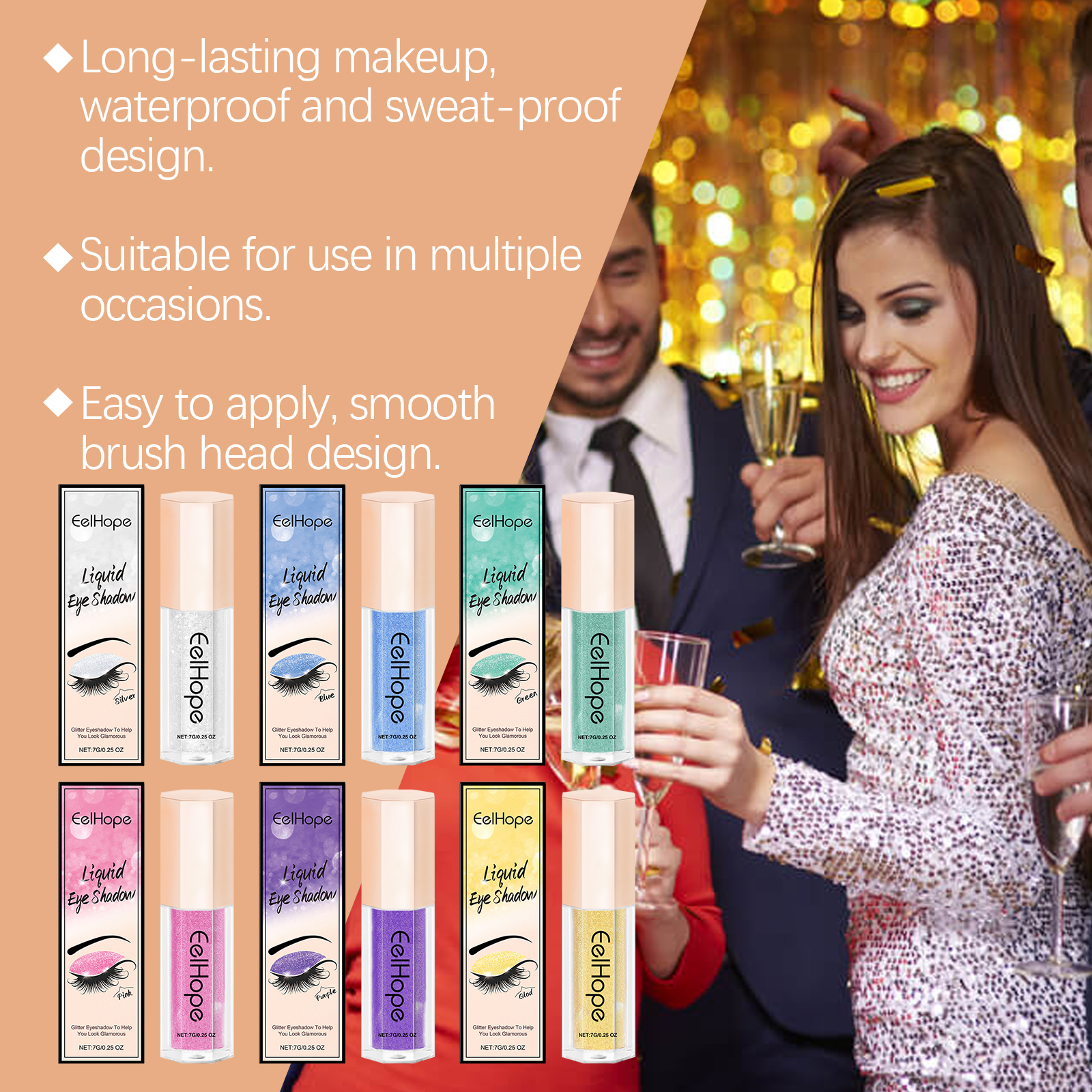 Eelhope Flydende Glitter Øjenskygge Langtidsholdbar Shimmer Højglans Let Blend Daglig Brug Øjenmakeup_voghion.com