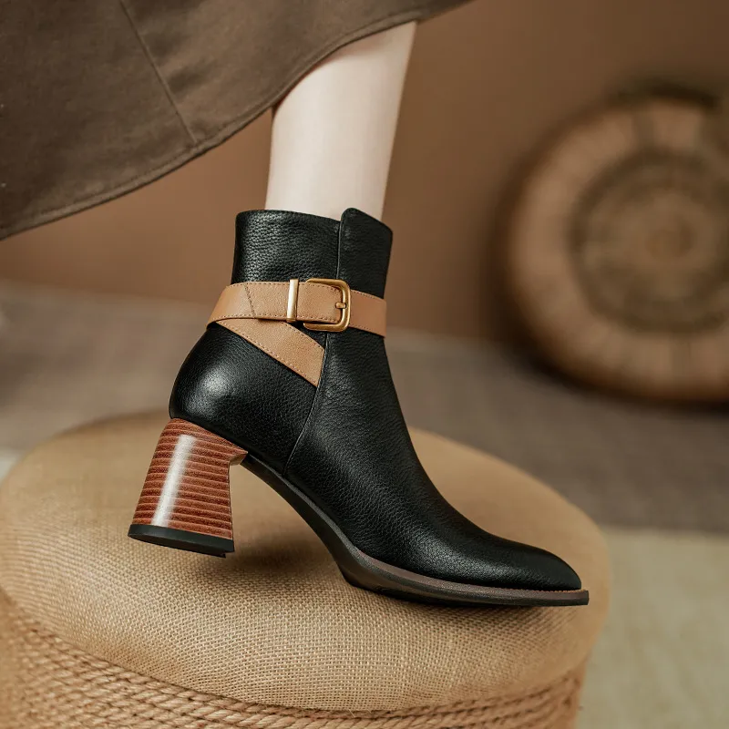 2024 New Autumn Square Toe Chunky Heel Shoes For Ankle Winter Women High Heels Modern Boots A386_voghion.com