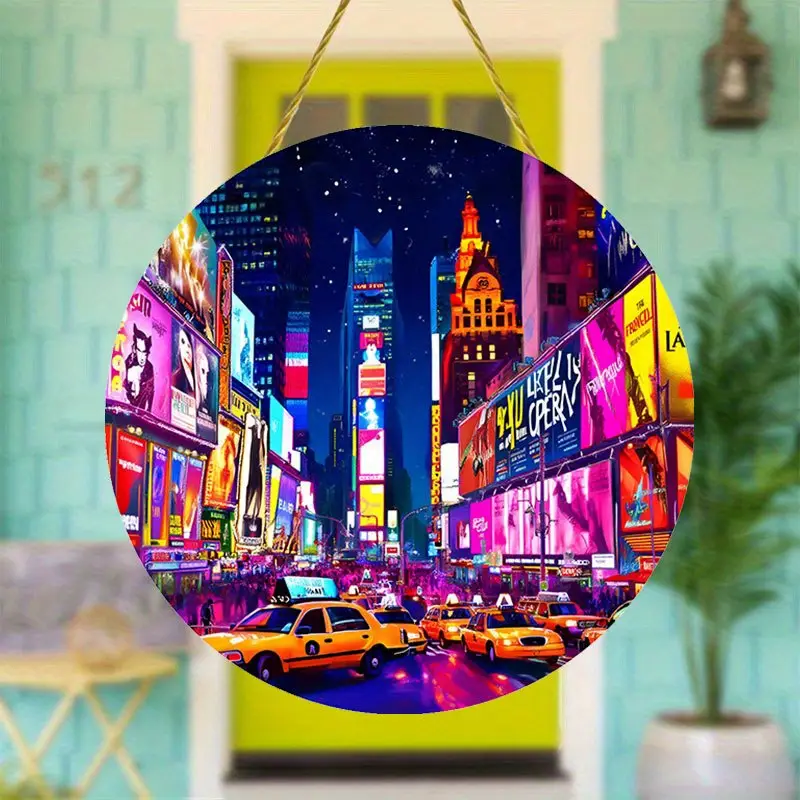 Neon City Night Acrylic Sign - 8" Round Window Art. Vibrant Party Decor For Holidays Or As A Stylish Gift._voghion.com