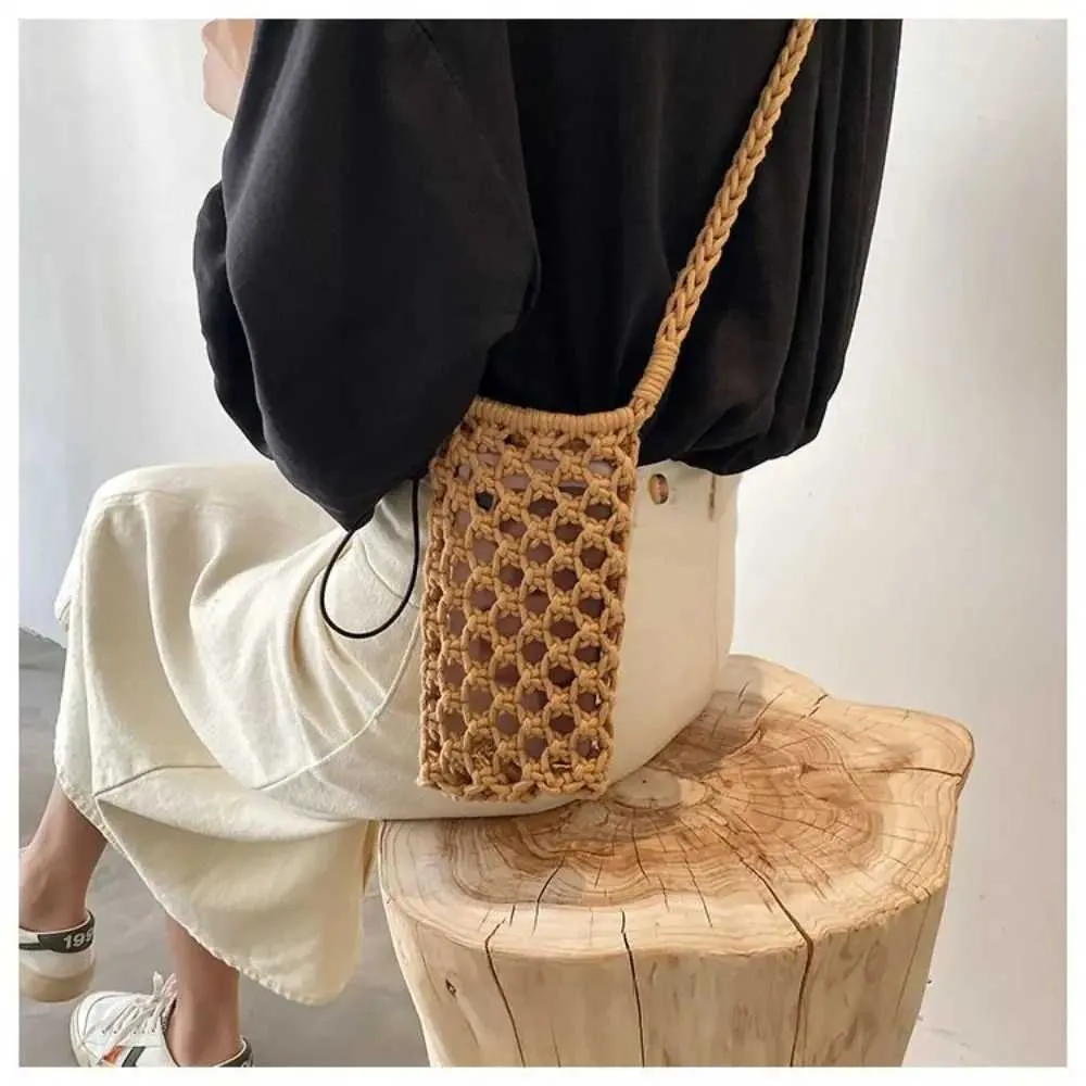 Women Fashion Small Crossbody Phone Bag Solid Color Hollow-out Woven Crochet Lightweight Braided Shoulder Handba241022_voghion.com