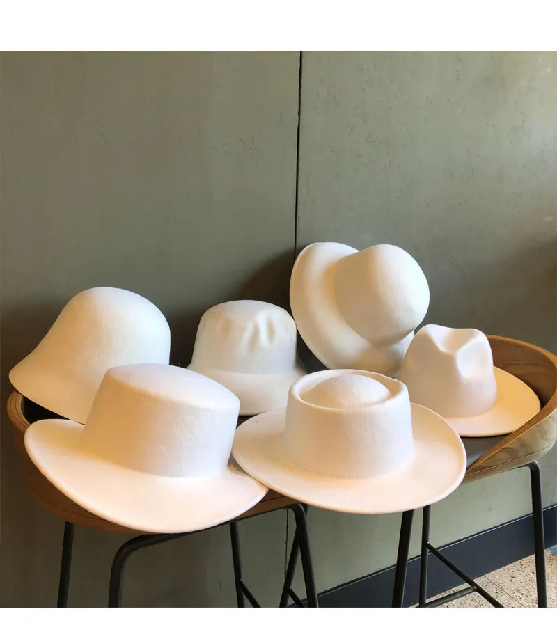 Berete toamna și iarna albe biserică nuntă pălării Fedora pentru femei retro elegant plat top concav bazin ecvestru capac_voghion.com
