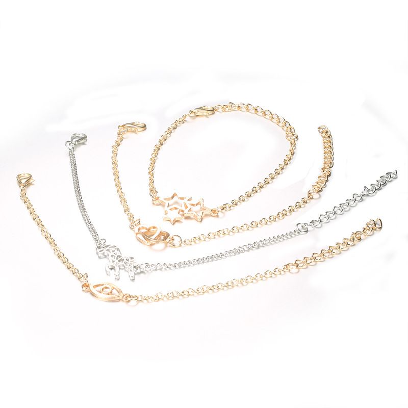 Ensemble de 4 pièces de galvanoplastie de couleurs mélangées à la mode et personnalisé avec une étoile à cinq branches et un cœur connecté à une licorne_voghion.com