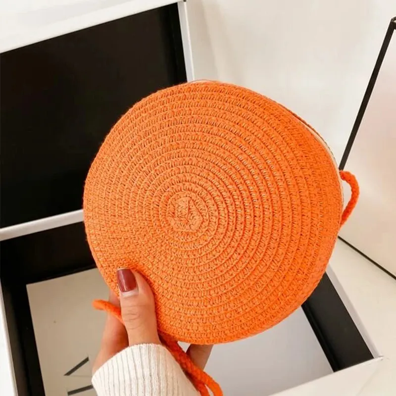 Sacs à bandoulière en paille tissée d'été pour femmes, sac à main rond en rotin fait à la main, petit sac de plage, de voyage, à bandoulière_voghion.com