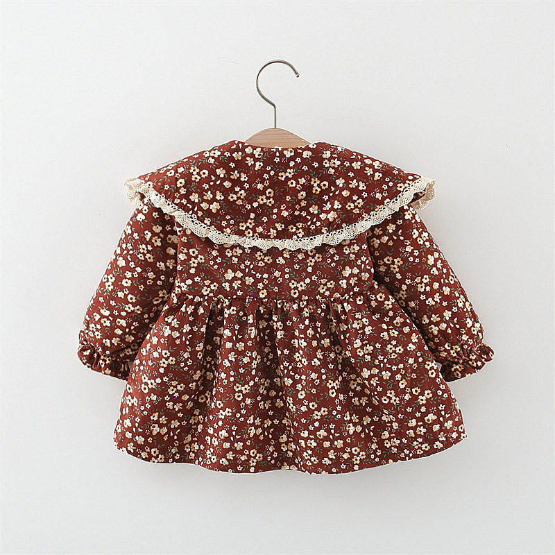 Abito floreale autunnale con maniche lunghe per bambina in pizzo stile coreano_voghion.com