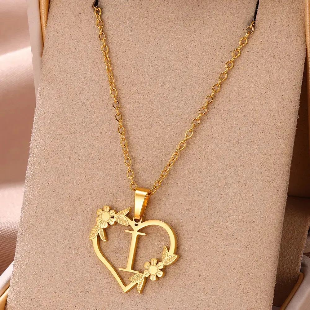 Anhänger Halsketten AZ Edelstahl Schmuck Initiale Herzanhänger geeignet für Frauen Liebeskette Anfangsbuchstabe_voghion.com