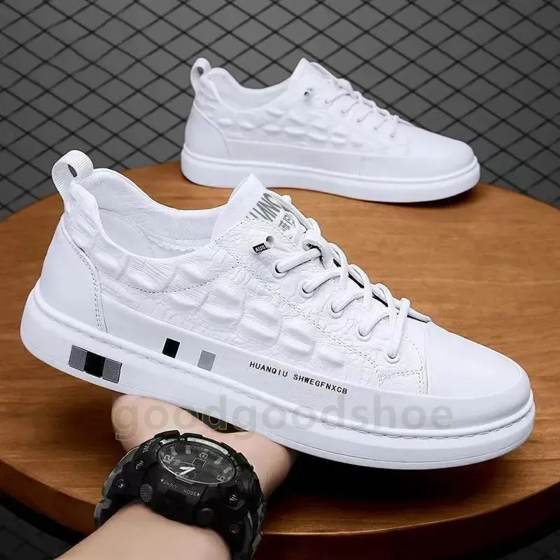 Casual Running Shoes Mens Crocodile Pattern Leather Trainers_voghion.com