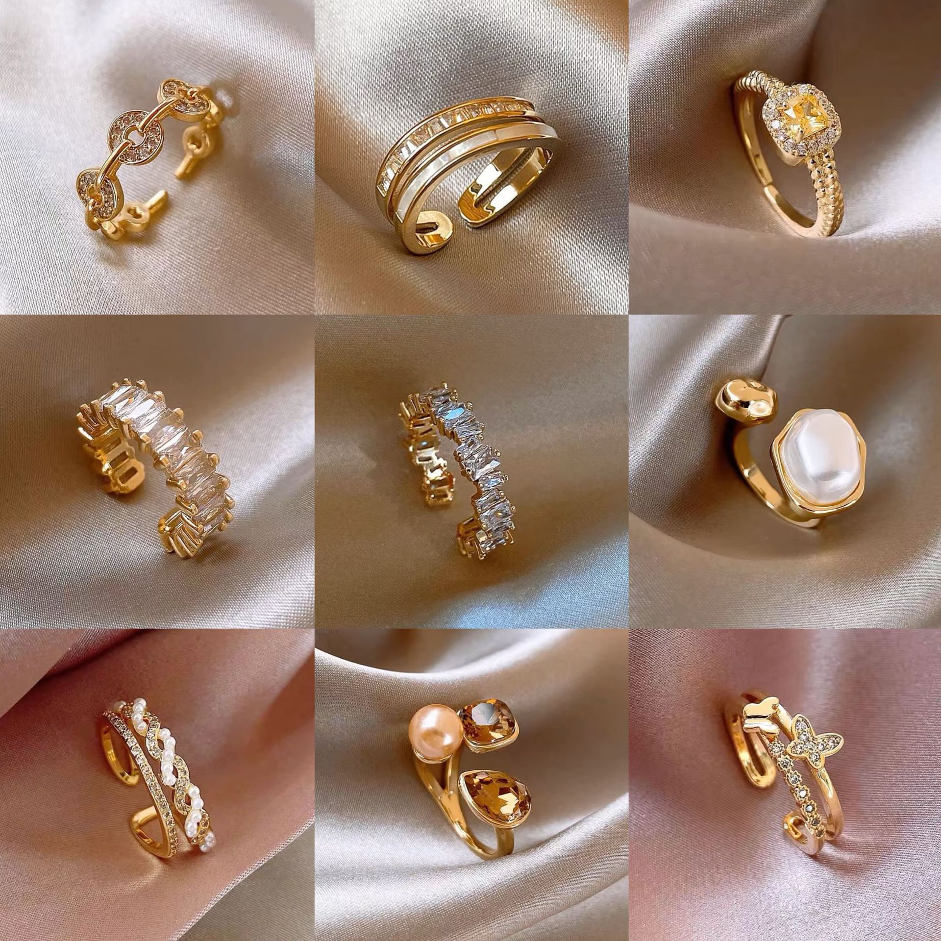 Real Gold Electroplated Zircon Heart Opening from South Korea Irregular Pearl Index Finger Ring Fashion and Elegant_voghion.com